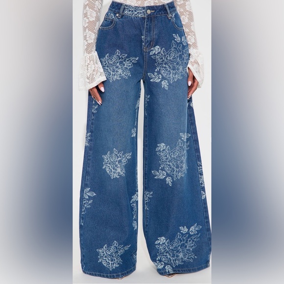 Fashion Nova Denim - NWT Wide Leg Floral Print Jeans